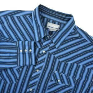 Wrangler Western Shirt Mens 2X Blue Striped Pearl Snap Yellowstone‎ Cowboy Rodeo
